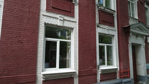 Sideways Backward Drone Flight along Moniki Facade