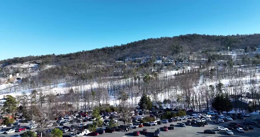 Landscape drone view of Virginia ski slopes and mountain homes from above