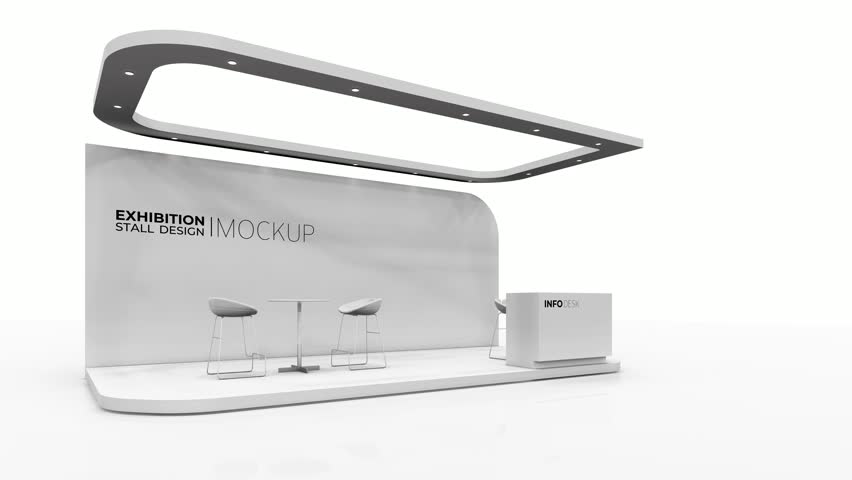 Exhibition stall mockup design, corporate booth. product display stand, 3d rendering. 3d illustration.