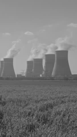 Farmer observing harvest and emissions, Sunlit countryside showing agriculture alongside industrial vapor emissions