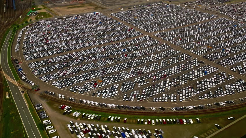 Zeebrugge, Belgium - 10.08.2025: Aerial view on the Seaport of Bruges. Car transportation terminal