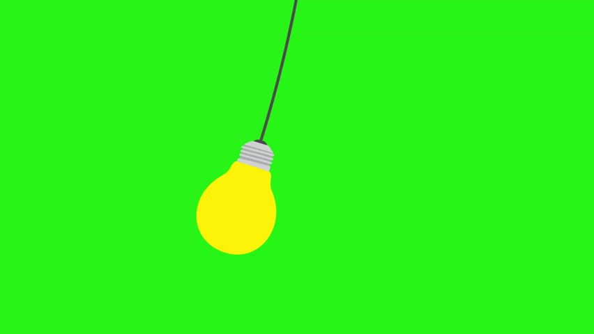 Hanging light bulb swinging on string animation on green screen background