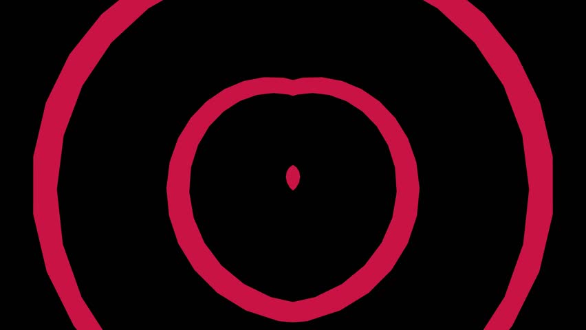 Hypnotic animation featuring vibrant red heart-shaped concentric rings that expand and contract rhythmically on a solid black background. A mesmerizing visual for various projects and conveying love