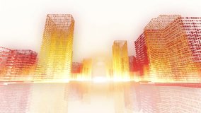 Animation of moving through modern orange cityscape buildings. Global communication, architecture and digital interface concept digitally generated video. - Powered by Shutterstock - Get 15% off with code: PIKWIZARD15