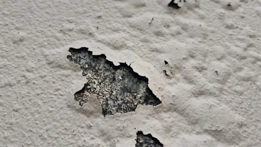 Peeling, cracked and flaking paint on concrete wall