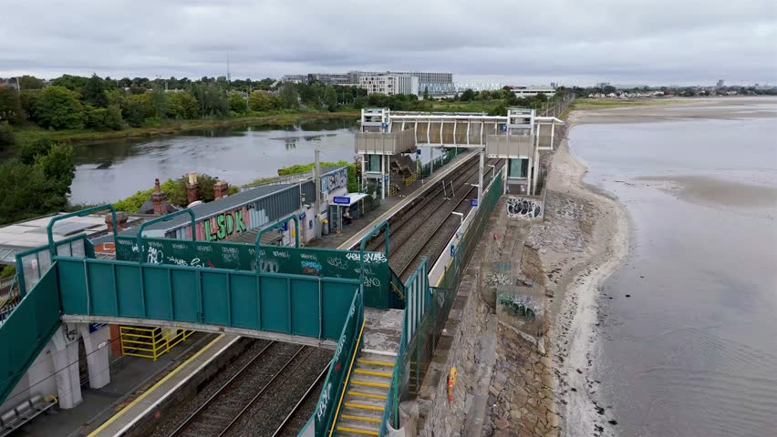 Aerial view of Booterstown on the coast of Dublin, Ireland.
