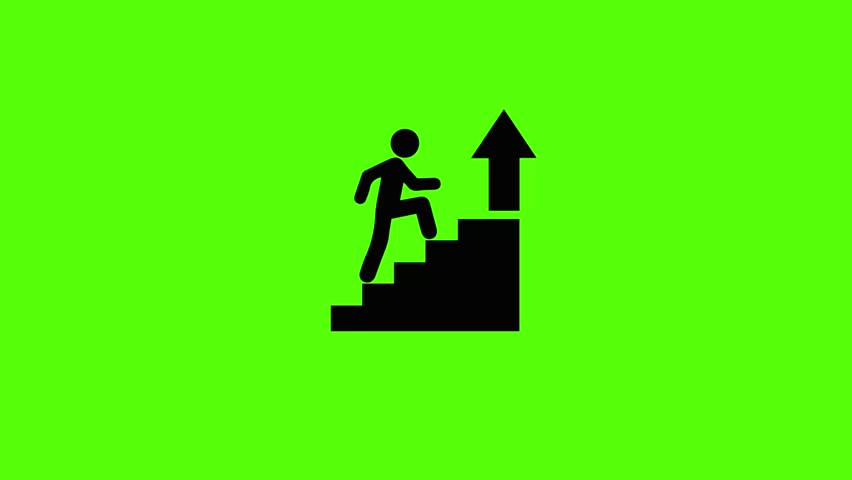 Stick Figure Climbing Stairs Arrow Up Icon