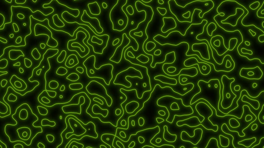 The visual shows a series of green lines and shapes created on a black background. The designs flow in a random pattern and create a unique look. The colors contrast sharply.