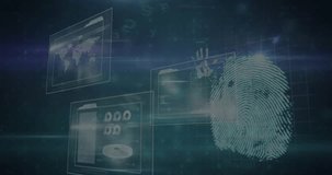 Animation of padlock icon over data processing and fingerprint on black background. Global technology, online security and digital interface concept digitally generated video. - Powered by Shutterstock - Get 15% off with code: PIKWIZARD15