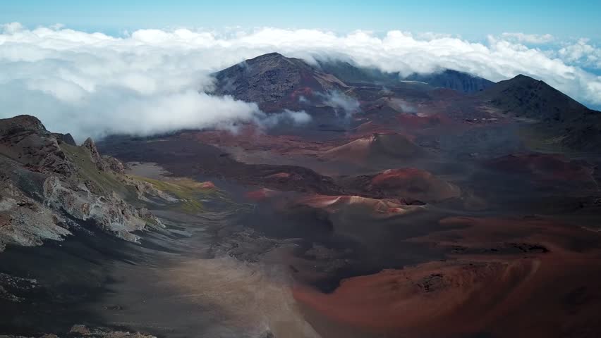 Haleakala volcano and craters drone footage, Maui Hawaii. High quality 4k footage