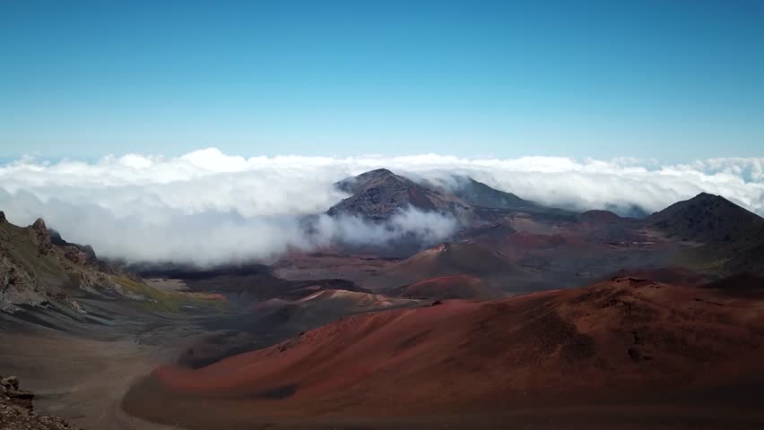 Haleakala volcano and craters drone footage, Maui Hawaii. High quality 4k footage