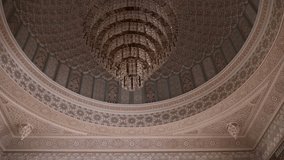 A magnificent crystal chandelier hangs from a beautifully decorated dome featuring Islamic geometric artistry - Powered by Shutterstock - Get 15% off with code: PIKWIZARD15
