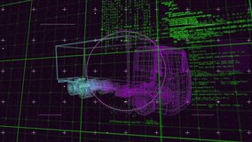 Animation of 3d car model and data processing over grid. Global car engineering, business, finance, computing, connections and data processing concept digitally generated video. - Powered by Shutterstock - Get 15% off with code: PIKWIZARD15