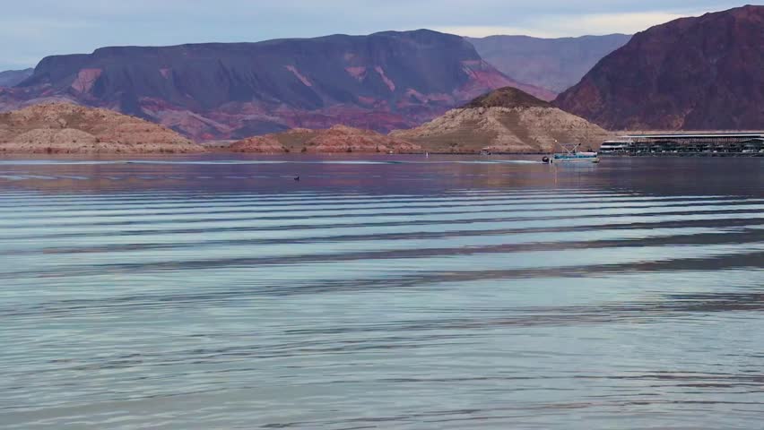 Pontoon Boat Traveling On Lake Mead Passing The Boulder Islands, Lake Mead National Recreation Area, Nevada, USA