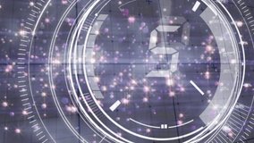 Animation of clock and glowing lights over purple background. global science, data processing and digital interface concept digitally generated video. - Powered by Shutterstock - Get 15% off with code: PIKWIZARD15