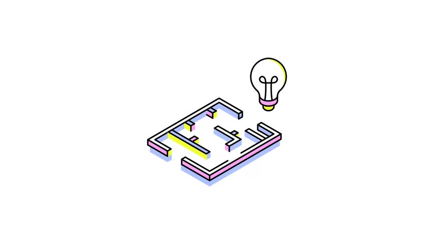 An isometric style animated icon depicting solution finding