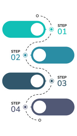 Computing infographic 4 steps template animation. Virtual technology development. Sequence options HD video. Animated blank diagram visualization. Process layout empty design element. Motion graphics.
