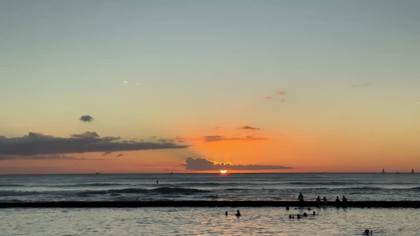 Nice sunset on Waikiki Beach in Hawaii