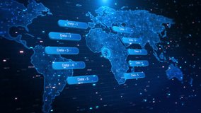 Global Data Network Map Radar Interface Digital World Map Analytics radar style interface rings data labels. Global analytics, network big data dashboard for cybersecurity, research, finance worldwide - Powered by Shutterstock - Get 15% off with code: PIKWIZARD15