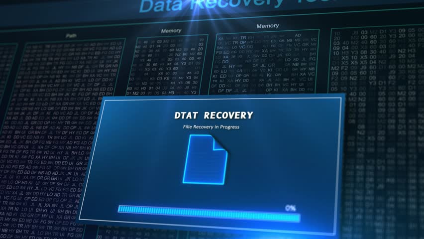 Digital Data Recovery Interface Progress Bar Futuristic software file progress encrypted data panels. for cybersecurity, backup systems, technology diagnostics, digital repair concepts, or IT service