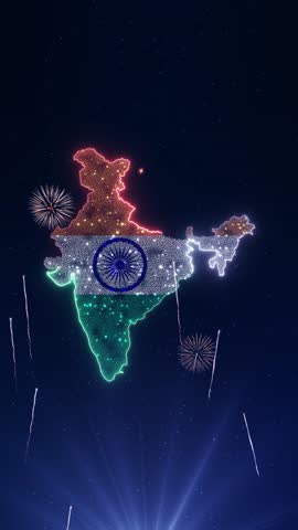 India formed tricolor flag and sparkling fireworks in night sky. Perfect for Independence Day videos, patriotic visuals, national celebrations, and festive event intros. Diwali Celebration Fireworks