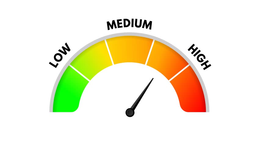 Semi‑circular gauge animation with pointer fixed at high level. Perfect for dashboards, apps, websites, and data visualization projects showing critical, warning, or maximum performance and risk.