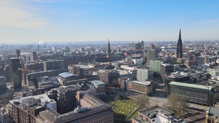 Aerial View of Hamburg Cityscape in Daylight.