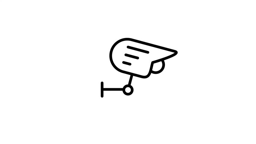 A wall-mounted security camera icon points toward the right, indicating constant video surveillance and physical monitoring of a specific environment