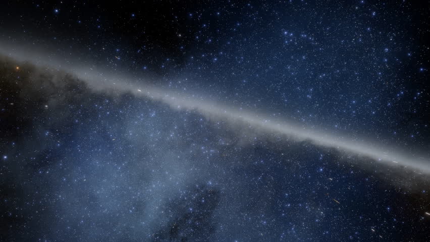 Stars and galaxies shine in the vast dark space above Earth during the clear night