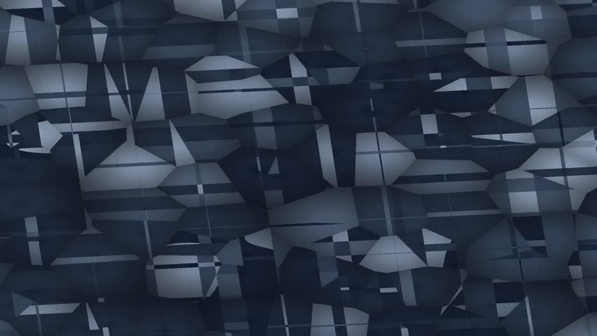 A close up view of a textured blue geometric mosaic with angular facets and subtle lighting creating a cool, moody atmosphere