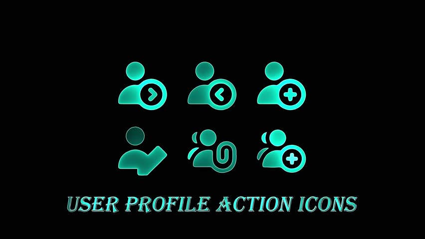 Neon User Management Line icons Set Add, Remove, Approve, Medical Profile saber animation with black background.