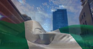 Animation of data processing over nigeria flag against tall buildings. Global finance and business technology concept - Powered by Shutterstock - Get 15% off with code: PIKWIZARD15