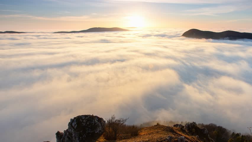 Above clouds - mountain landcape at sunset, Slovakia