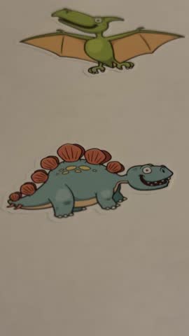 Animated cute cartoon dinosaur icons isolated on a clean white background. Playful prehistoric dino characters in colorful sticker style, ideal for children’s videos, educational content, nursery graphics, social media animations, motion design projects, and kid-friendly digital media. Loop friendly and easy to composite into creative projects.