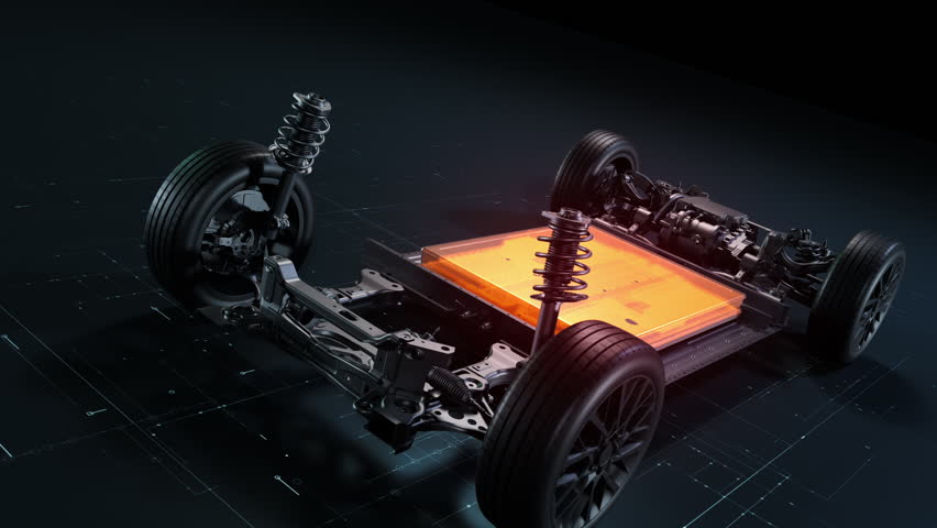 Modern electric vehicle battery pack charging process animation