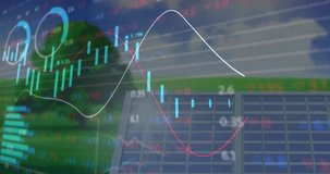 Animation of financial data and graphs over solar panels. Green energy, eco power, finance and economy concept digitally generated video. - Powered by Shutterstock - Get 15% off with code: PIKWIZARD15
