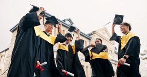 College, people and celebration for graduation, students and milestone for education goals. Group, campus and friends with qualification, success and excited for achievement and university degree - Powered by Shutterstock - Get 15% off with code: PIKWIZARD15