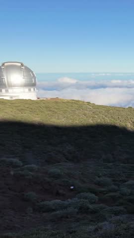 View of the Roque de los Muchachos Observatory at the Caldera de Taburiente in La Palma