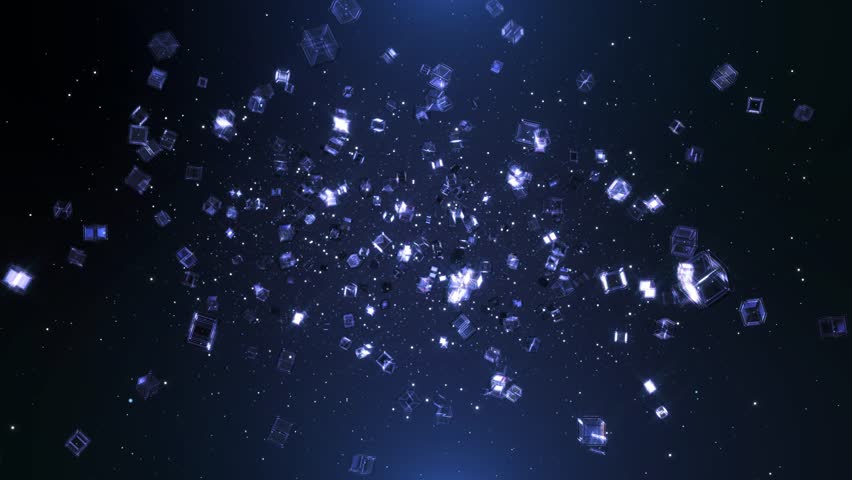 Floating Transparent 3D Cubes Abstract Technology Background, glass cubes deep space reflections for technology visuals, innovation sci fi scenes, digital presentations, motion graphics, modern 4K