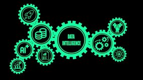 Interconnected gears illustrating data intelligence concepts including AI artificial intelligence rocket ship coins document charts and teamwork on a black - Powered by Shutterstock - Get 15% off with code: PIKWIZARD15