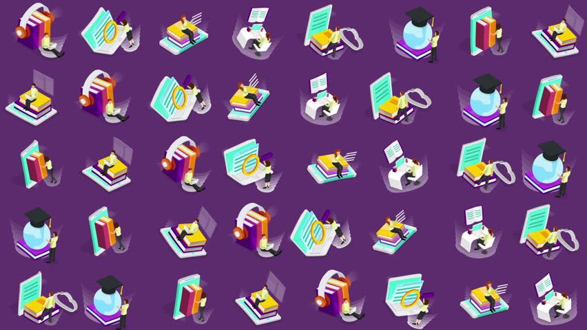 Graduation and learning icons for educational design projects, presentations, social media posts, and schoolrelated materials on a vibrant purple background.
