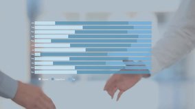 Animation of statistics and data processing over businessman handshake. Business and technology concept. - Powered by Shutterstock - Get 15% off with code: PIKWIZARD15