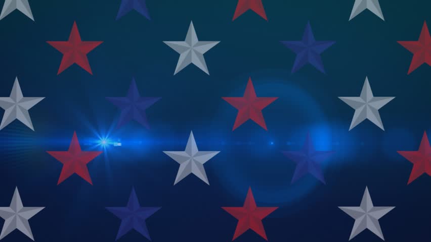 Animation of happy independence day text and flag of usa over stars on blue background. Patriotism and celebration concept digitally generated video.