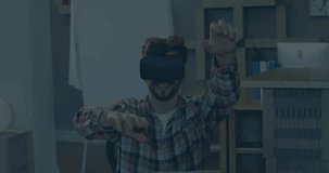 Digital interface with data processing against caucasian businessman using vr headset at office. Global business and data processing concept digitally generated video. - Powered by Shutterstock - Get 15% off with code: PIKWIZARD15