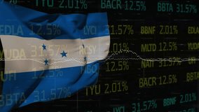 Animation of financial data and graphs over waving flag of honduras. global economy, finance, politics and countries concept digitally generated video,. - Powered by Shutterstock - Get 15% off with code: PIKWIZARD15