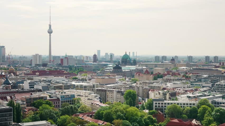 Berlin Downtown Skyline Panorama, Cityscape View towars TV Tower, Alexanderplatz and Historic Center, Wahrschauer Straße, Skyscarpers, Buildings, European City Overview, Berlin Germany Europe