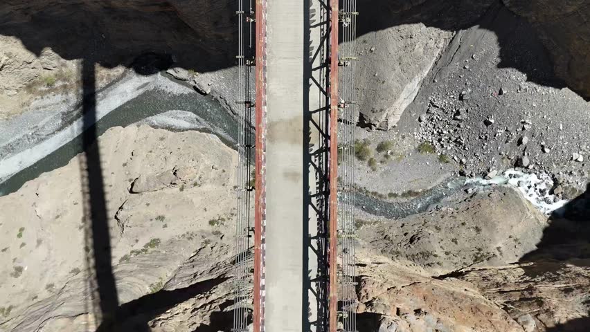Massive Mountain Gorge with Chicham Bridge Spanning Across