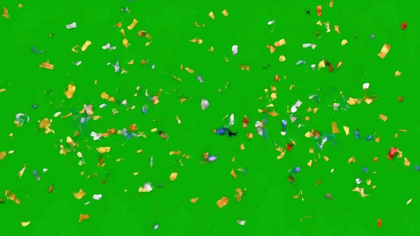 Colorful confetti falling from top on green screen background for birthday party and carnival celebration video overlays and festive event decoration video effects