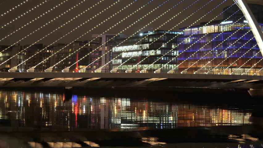 Samuel Beckett Bridge Dublin Night Reflections River Liffey Modern City Lights 