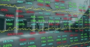 Animation of financial graphs and globe over empty hall. Global finance, economy and real estate concept digitally generated video. - Powered by Shutterstock - Get 15% off with code: PIKWIZARD15